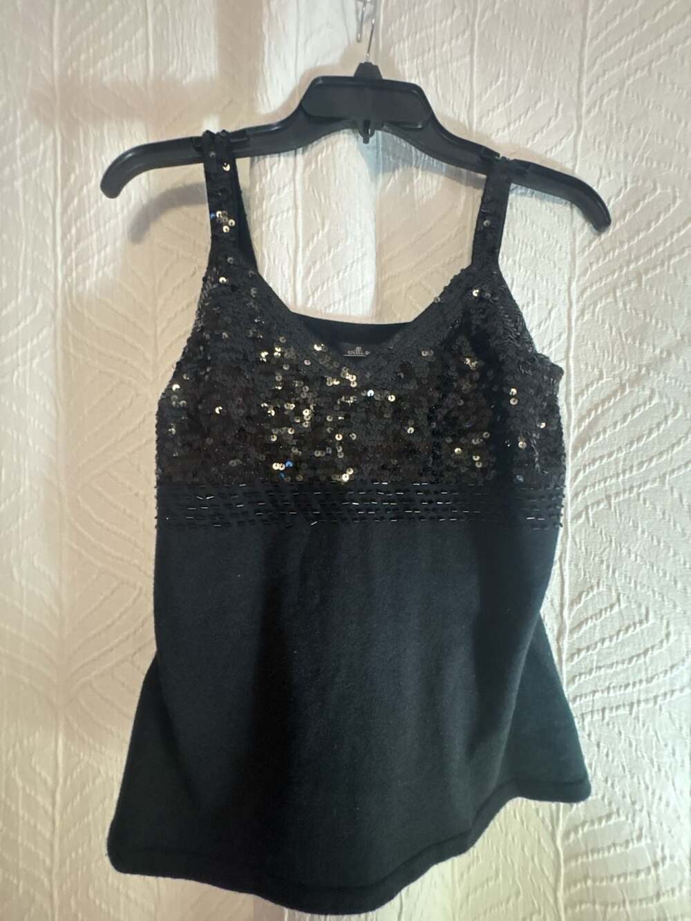 Willi Smith Black Sequin & Beaded Tank Top Size L